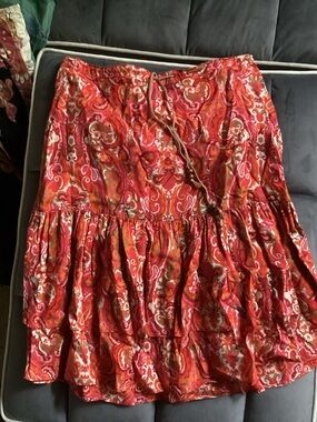 Tommy Hilfiger Red Paisley Tiered Skirt